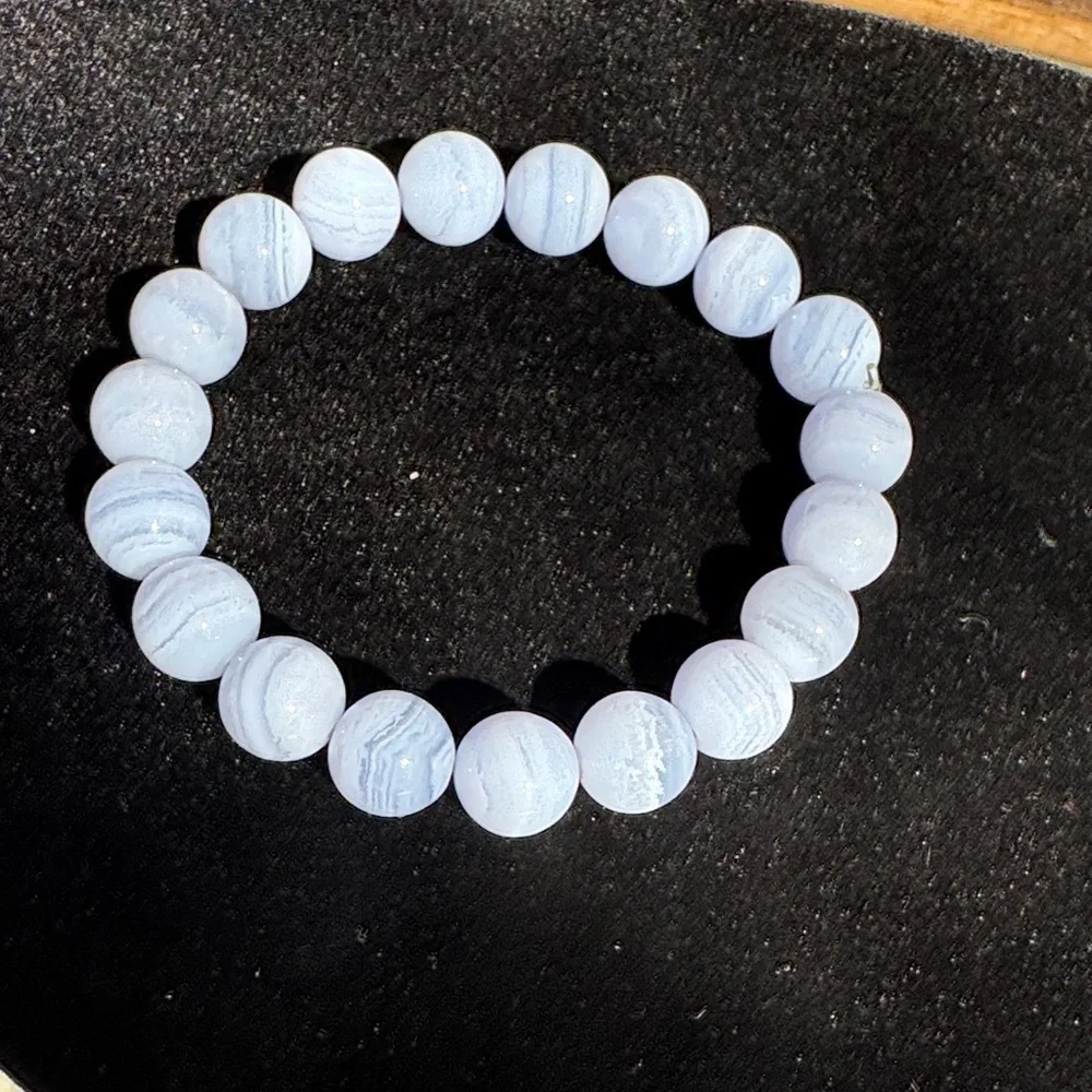 Blue Lace Agate Beaded Bracelet 10mm